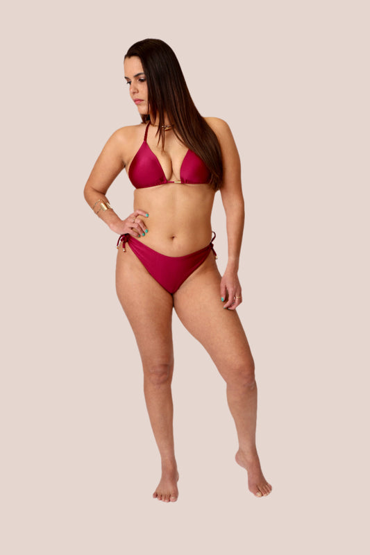 Tie-Side Triangle Bikini Set in Burgundy